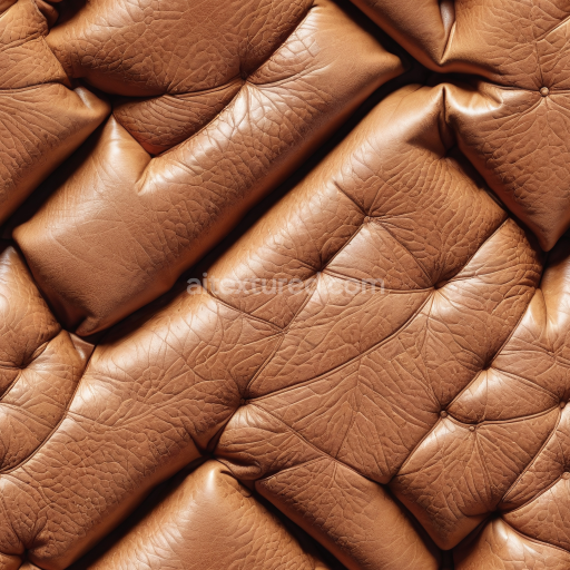 Seamless 3D Quilted Light Brown Leather PBR Texture with Distinct Grain and Padded Panels