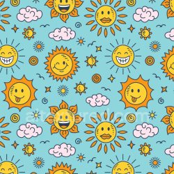 seamless Seamless 3D PBR Texture with Cheerful Cartoon Sun and Cloud Pattern texture 8k free download PBR