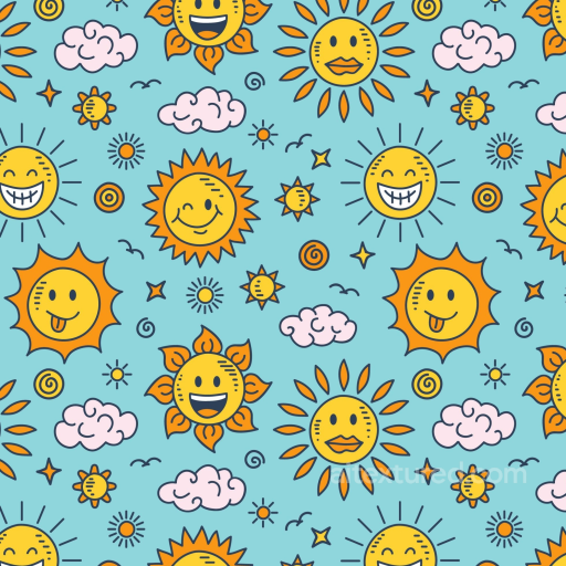 with Cheerful Cartoon Sun and Cloud Pattern seamless Happy Face pattern PBR texture