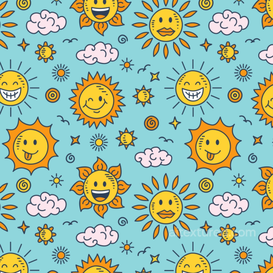 with Cheerful Cartoon Sun and Cloud Pattern Happy Face pattern texture preview
