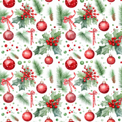 seamless Seamless 3D PBR Texture Featuring Festive Christmas Watercolor Ornaments and Greenery texture 8k free download PBR