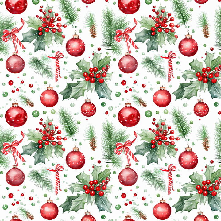 Featuring Festive Christmas Watercolor Ornaments and Greenery seamless PBR texture preview