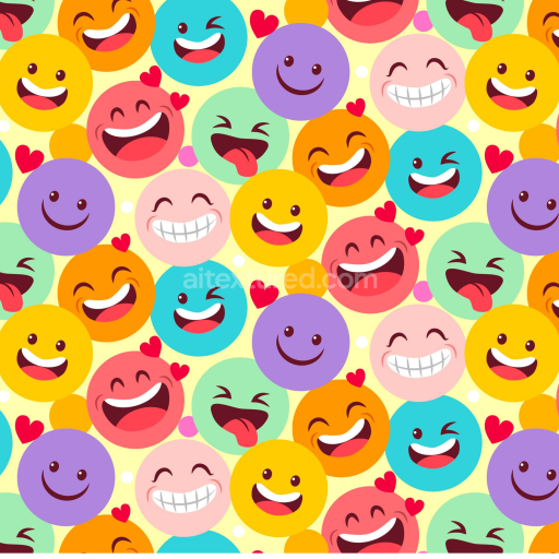 Seamless 3D PBR Texture with Colorful Cartoon Happy Face Pattern