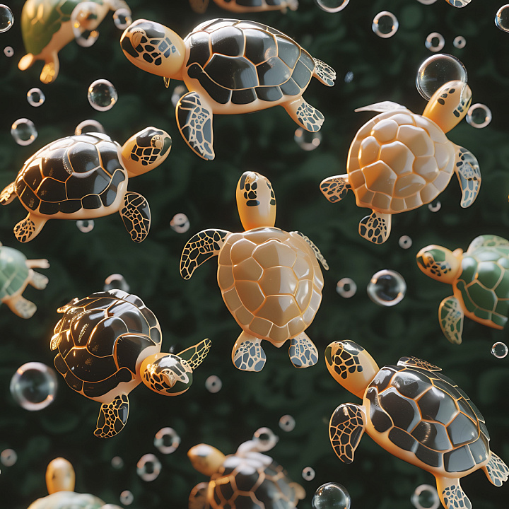 Inflated of Glossy Vinyl Turtle Shell Pattern with Puffy Cells seamless PBR texture preview