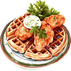 seamless Watercolor Style Chicken and Waffles Breakfast Illustration with Herb Garnish texture 8k free download PBR