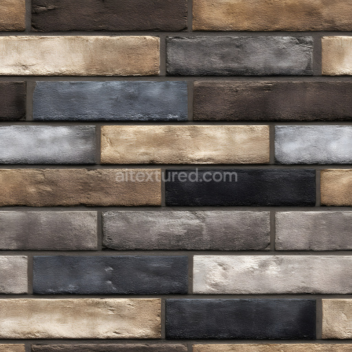 Seamless 3D cracked and weathered brick wall PBR texture with multicolor aged bricks