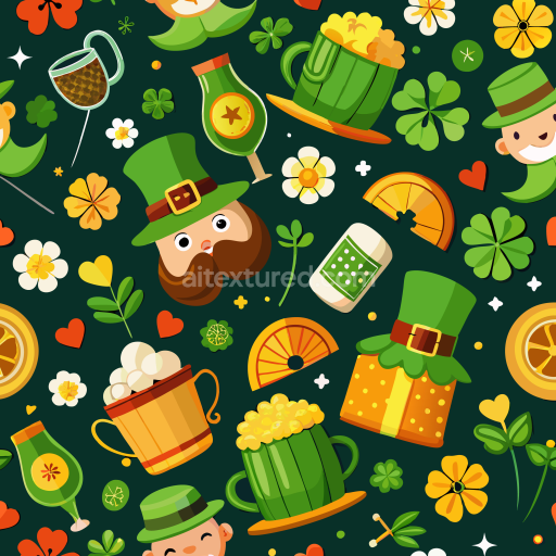 Seamless 3D PBR Texture Featuring St Patrick Day Fun Icons and Patterns