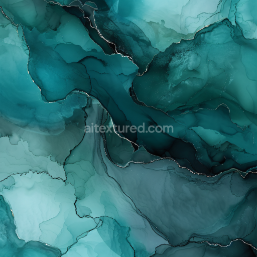 Seamless 3D Alcohol Ink PBR Texture Featuring Flowing Teal and Aquamarine Fluid Waves