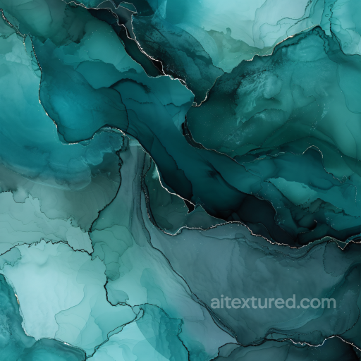 Alcohol Ink PBR Texture Featuring Flowing Teal and Aquamarine Fluid Waves seamless Alcohol ink PBR texture