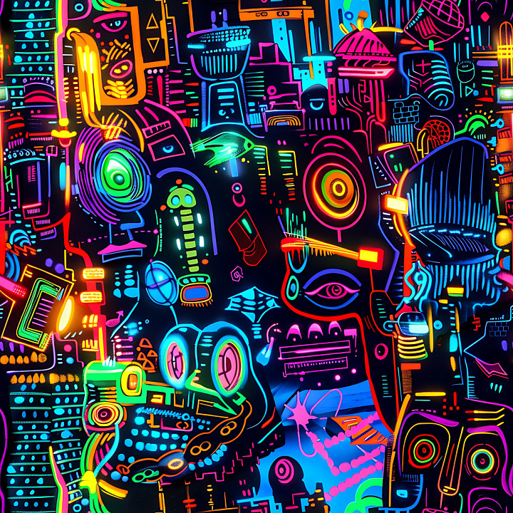 Featuring Vibrant Neon Graffiti with Abstract Urban Motifs seamless PBR texture preview