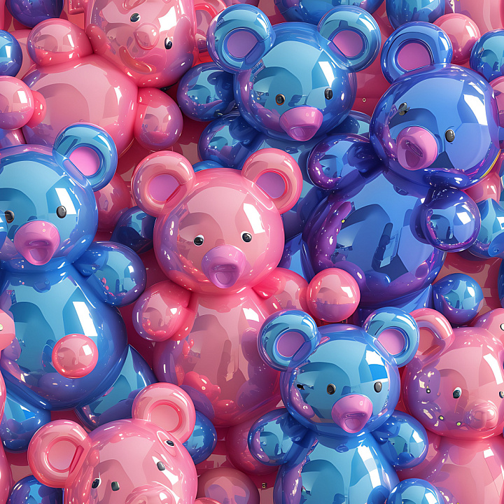 Inflated Glossy Blue and Pink Teddy Bear seamless PBR texture preview