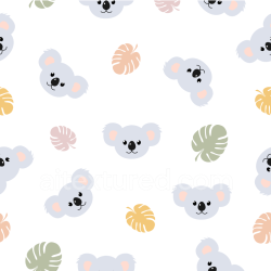 seamless Seamless 3D PBR Texture with Cute Koala Faces and Colorful Tropical Leaves texture 8k free download PBR