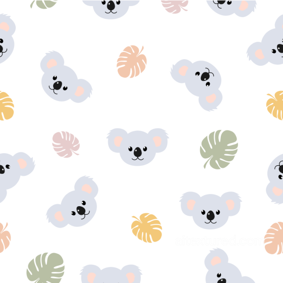 with Cute Koala Faces and Colorful Tropical Leaves Baby Boy texture preview