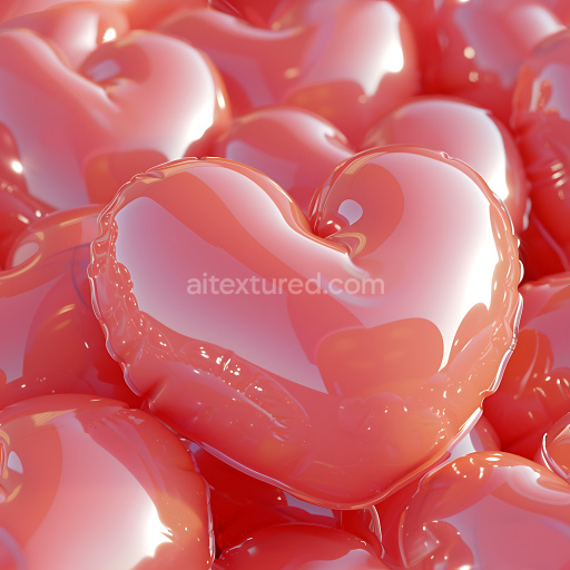 Seamless 3D Inflated PBR Texture Featuring Glossy Red Heart-Shaped Balloons
