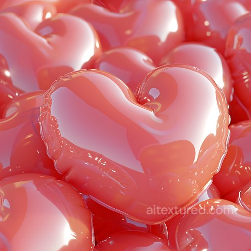 Inflated PBR Texture Featuring Glossy Red Heart-Shaped Balloons seamless Inflated PBR texture