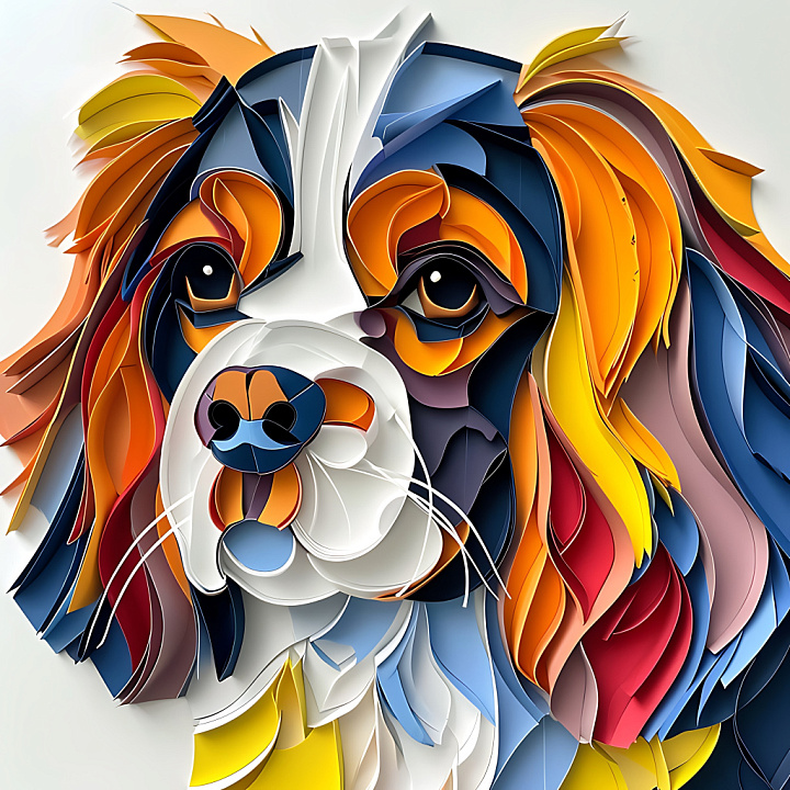 Animal of Cavalier King Charles Spaniel Fur with Multicolor Paper-Cut S… seamless PBR texture preview