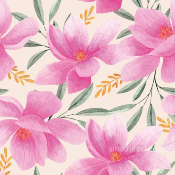 Featuring Soft Pink Watercolor Flowers with Green Leaves Pink Flower texture preview