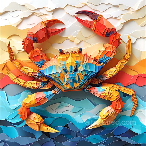 Seamless 3D PBR Crab Origami Style Animal Texture in Vibrant Orange and Blue texture preview