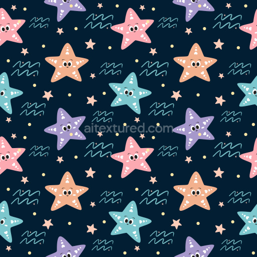 Pattern Bundle - Seamless 3D Pattern PBR Texture Featuring Playful Colorful Starfish Motifs texture preview
