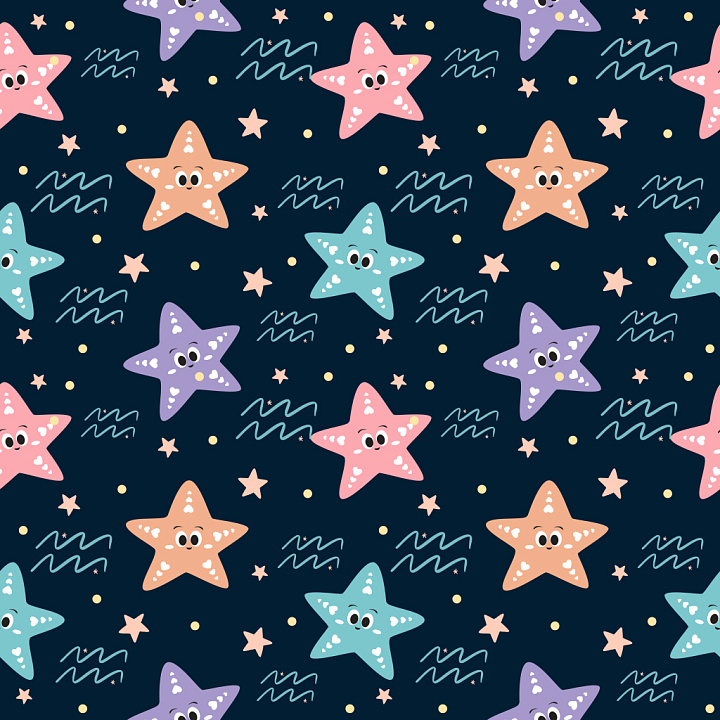 Pattern Featuring Playful Colorful Starfish Motifs seamless PBR texture preview