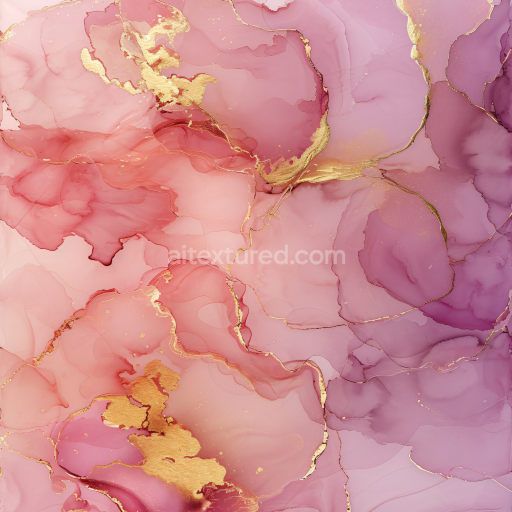 Seamless 3D Alcohol Ink PBR Texture Featuring Pink Hues and Gold Veins