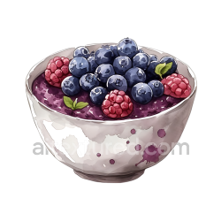 seamless Breakfast Bowl of Black Rice Porridge Topped with Blueberries and Raspberries Illustration texture 8k free download PBR