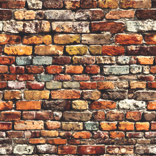 Seamless 3D PBR Texture of Cracked Vintage Multicolor Brick Wall
