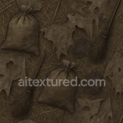 seamless Seamless 3d texture PBR 8k tattered burlap sack fabric with dry straw for Halloween effects texture 8k free download PBR