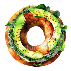 seamless Watercolor Style Avocado and Sprouts Bagel Breakfast Illustration texture 8k free download PBR