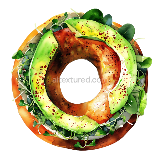 Watercolor Style Avocado and Sprouts Bagel Breakfast Illustration
