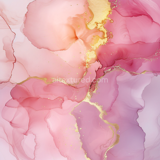 Seamless 3D Alcohol Ink PBR Texture with Elegant Pink and Gold Fluid Waves