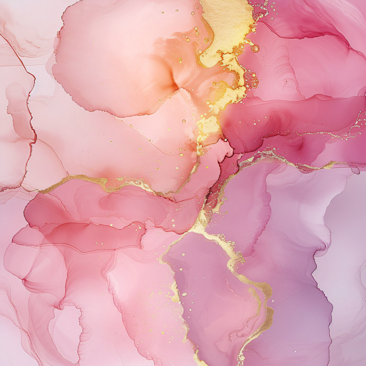 Alcohol Ink Featuring Pink and Gold Fluid Waves and Soft Marbling seamless PBR texture preview
