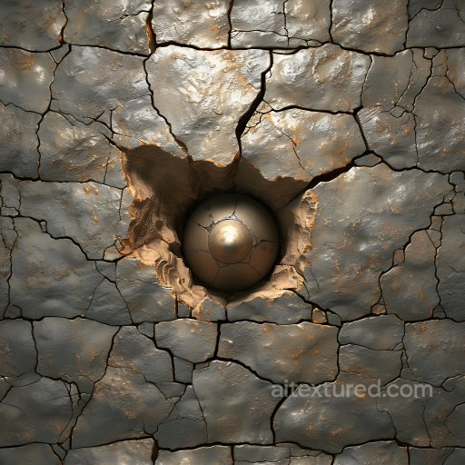 Cracked Metal PBR Texture with Deep Holes and Rust Accents seamless Cracked & Holes PBR texture