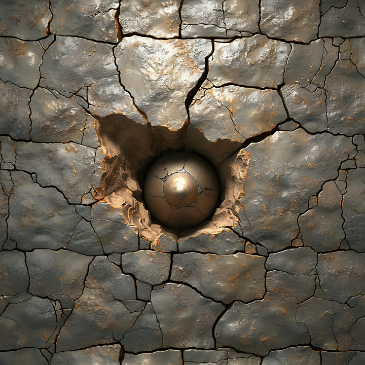 Cracked Metal with Deep Holes and Rust Accents seamless PBR texture preview