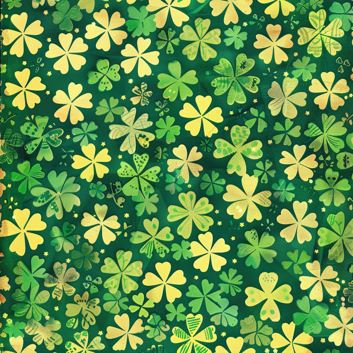 St Patrick Digital Paper with Green and Yellow Clover Leaf Pattern seamless PBR texture preview