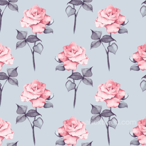 Watercolor Rose Floral Fabric Texture with Soft Gray Background seamless Wild Flower  PBR texture