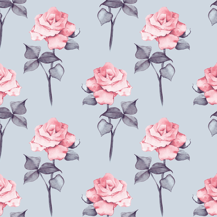 Watercolor Rose Floral Fabric with Soft Gray Background seamless PBR texture preview