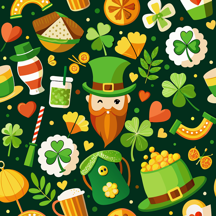 Featuring St Patrick Symbols & Festive Elements seamless PBR texture preview