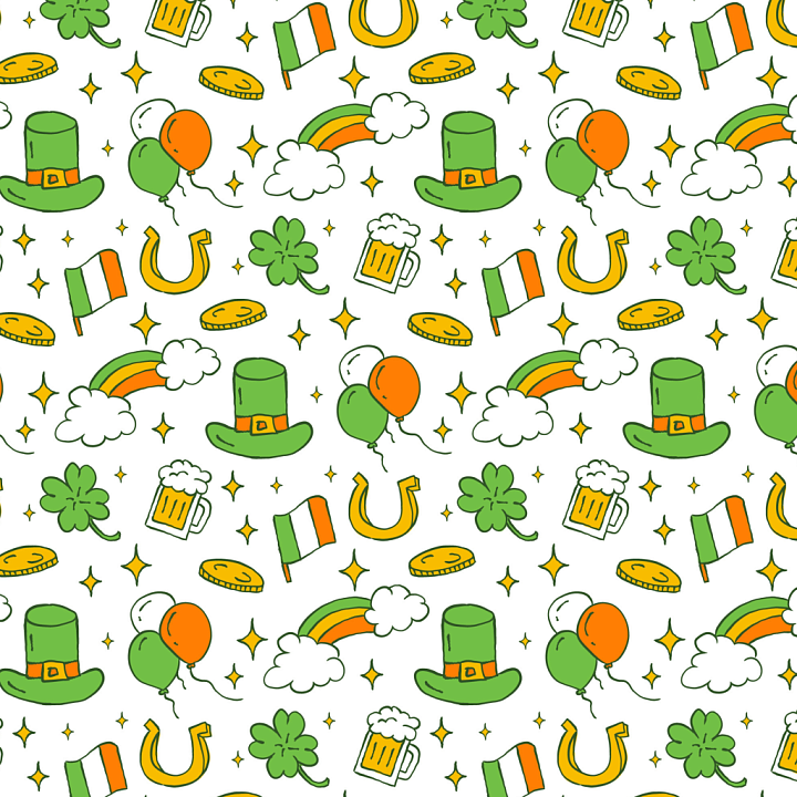 Featuring St Patrick Symbols in Green, Orange, and Yellow seamless PBR texture preview