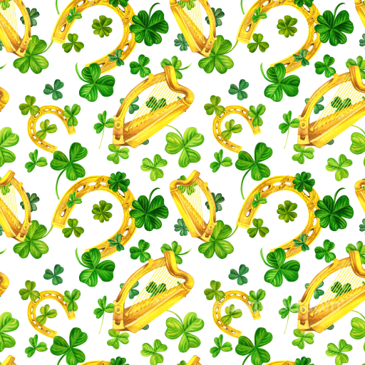 With Rich Green Clovers And Golden Harps seamless St patrick digital paper bundle PBR texture