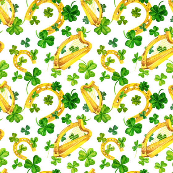 With Rich Green Clovers And Golden Harps St patrick digital paper bundle texture preview