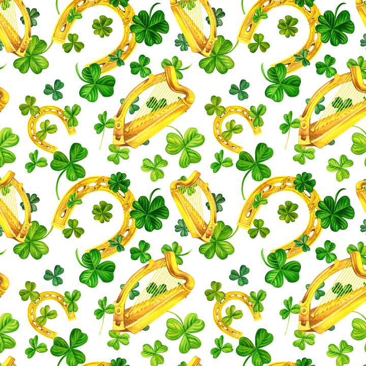 With Rich Green Clovers And Golden Harps seamless PBR texture preview