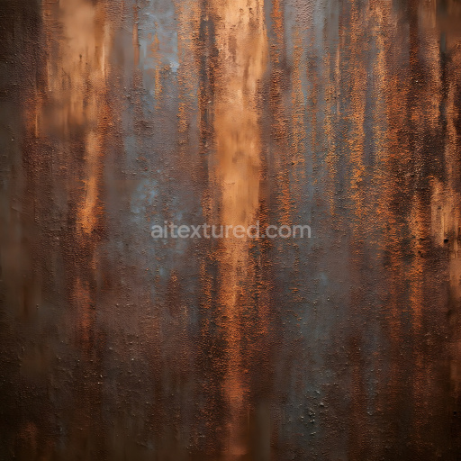 Seamless 3D Rusty Metal PBR Texture Featuring Vertical Orange-Brown Corrosion and Surface Pitting