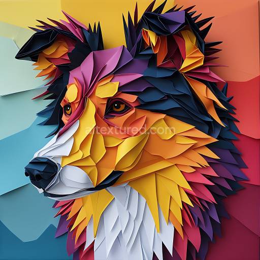 Seamless 3D PBR Texture Featuring Origami-Style Collie Fur with Bold Color Palette