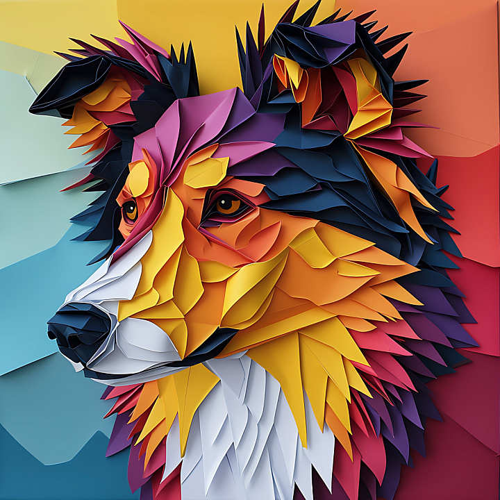 Featuring Origami-Style Collie Fur with Bold Color Palette seamless PBR texture preview
