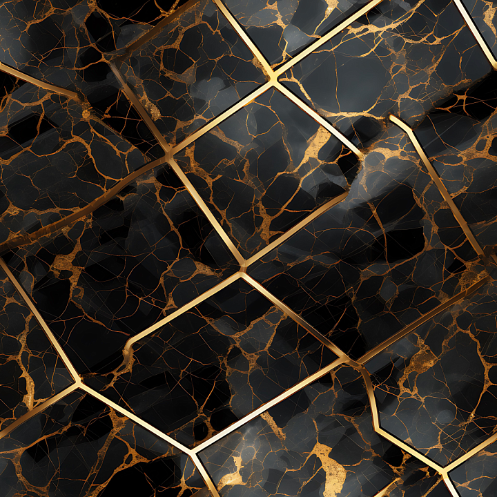 Black Marble Floor with Polished Gold Vein Accents seamless PBR texture preview