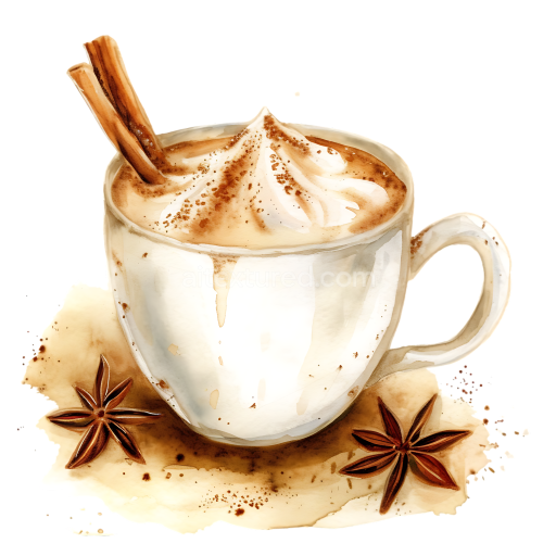 Breakfast Chai Latte Coffee Cup with Whipped Cream and Spices Illustration