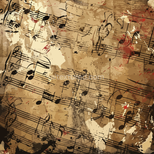 Seamless 3D PBR Texture of Vintage Music Sheet Paper with Worn Stains