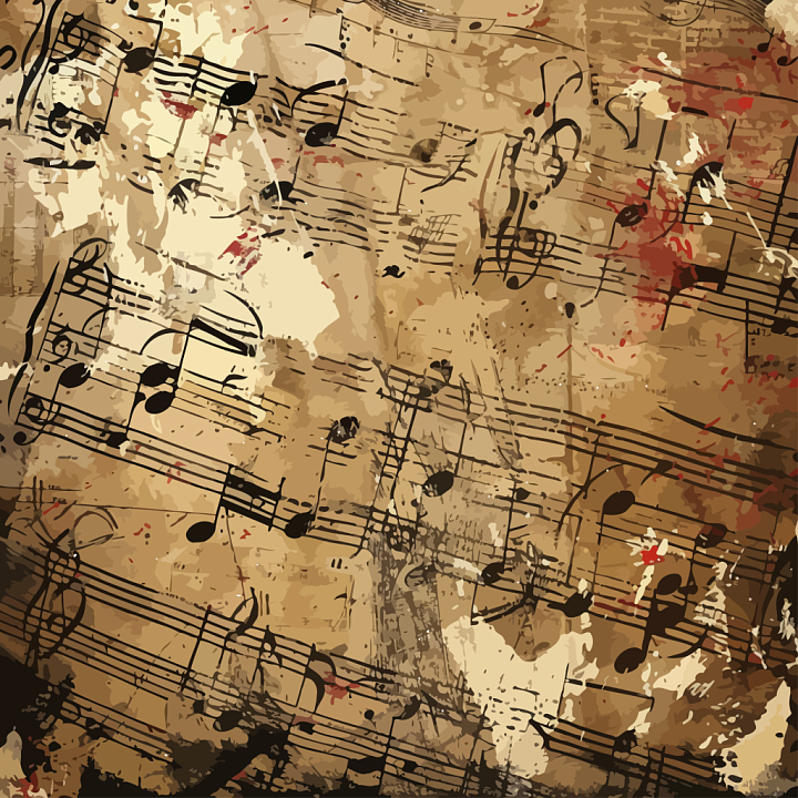 Vintage Scrapbook of Vintage Music Sheet Paper with Worn Stains seamless PBR texture preview