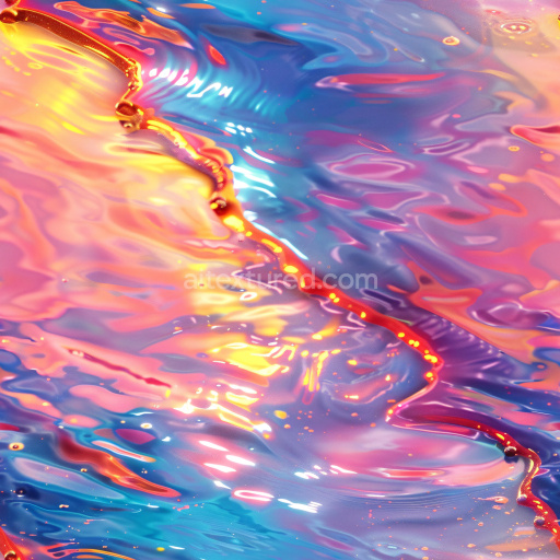 Seamless 3D PBR Texture of Glossy Iridescent Fluid Surface with Vibrant Color Shifts